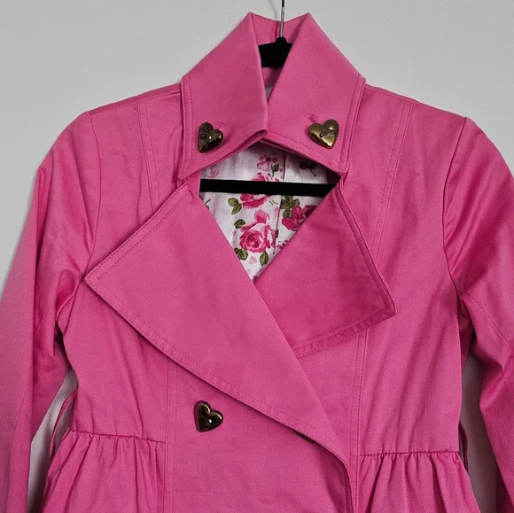 Rare Ma*rs Gyaru Hot Pink Double-Breasted Trench Coat With Gold